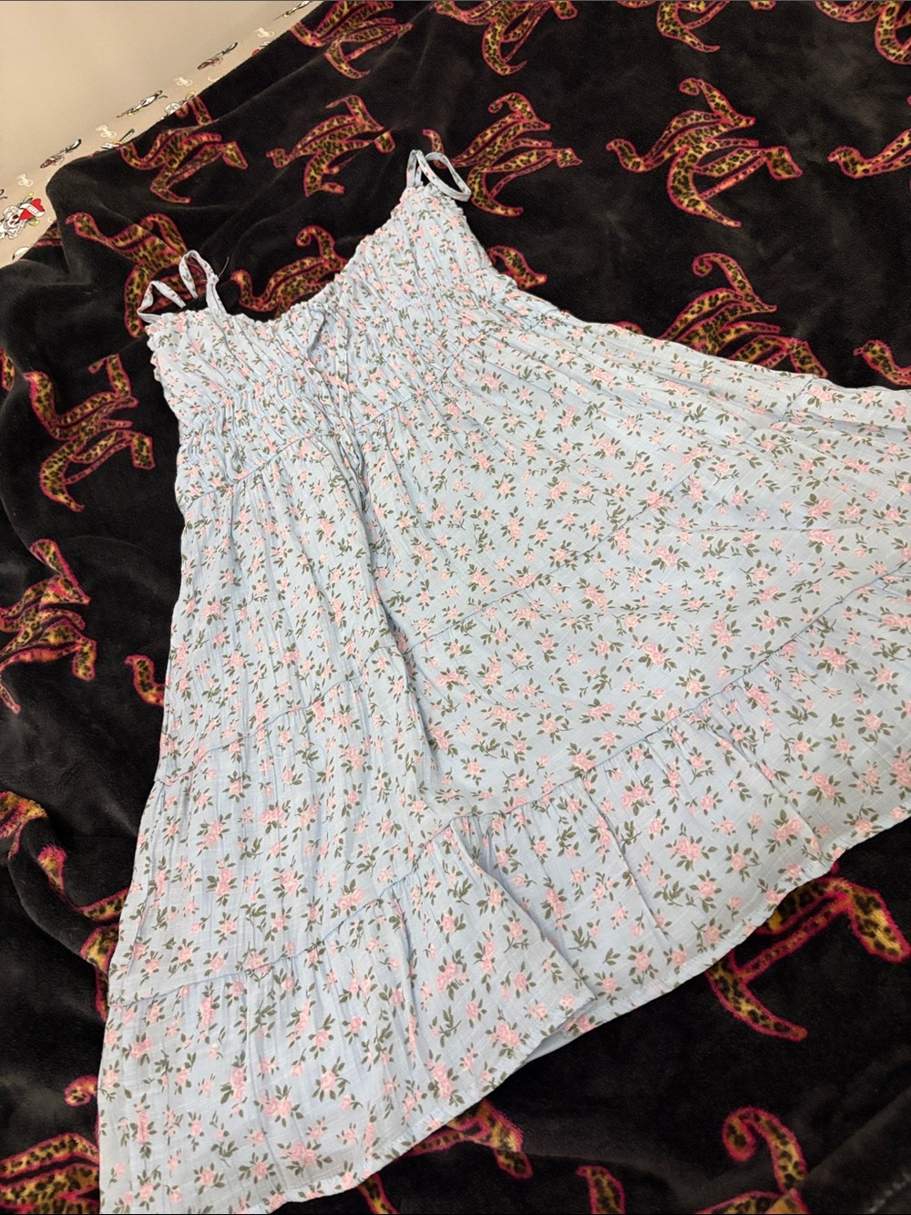 Derek Heart Light Blue Floral Smocked Mini Dress